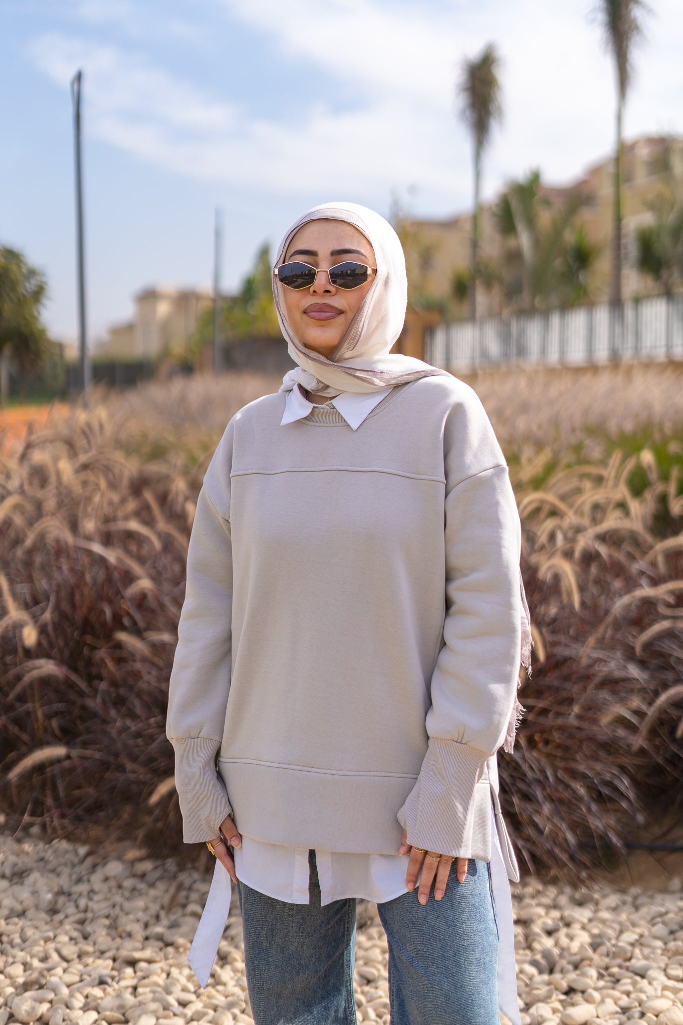 Thumbhole Beige Sweater