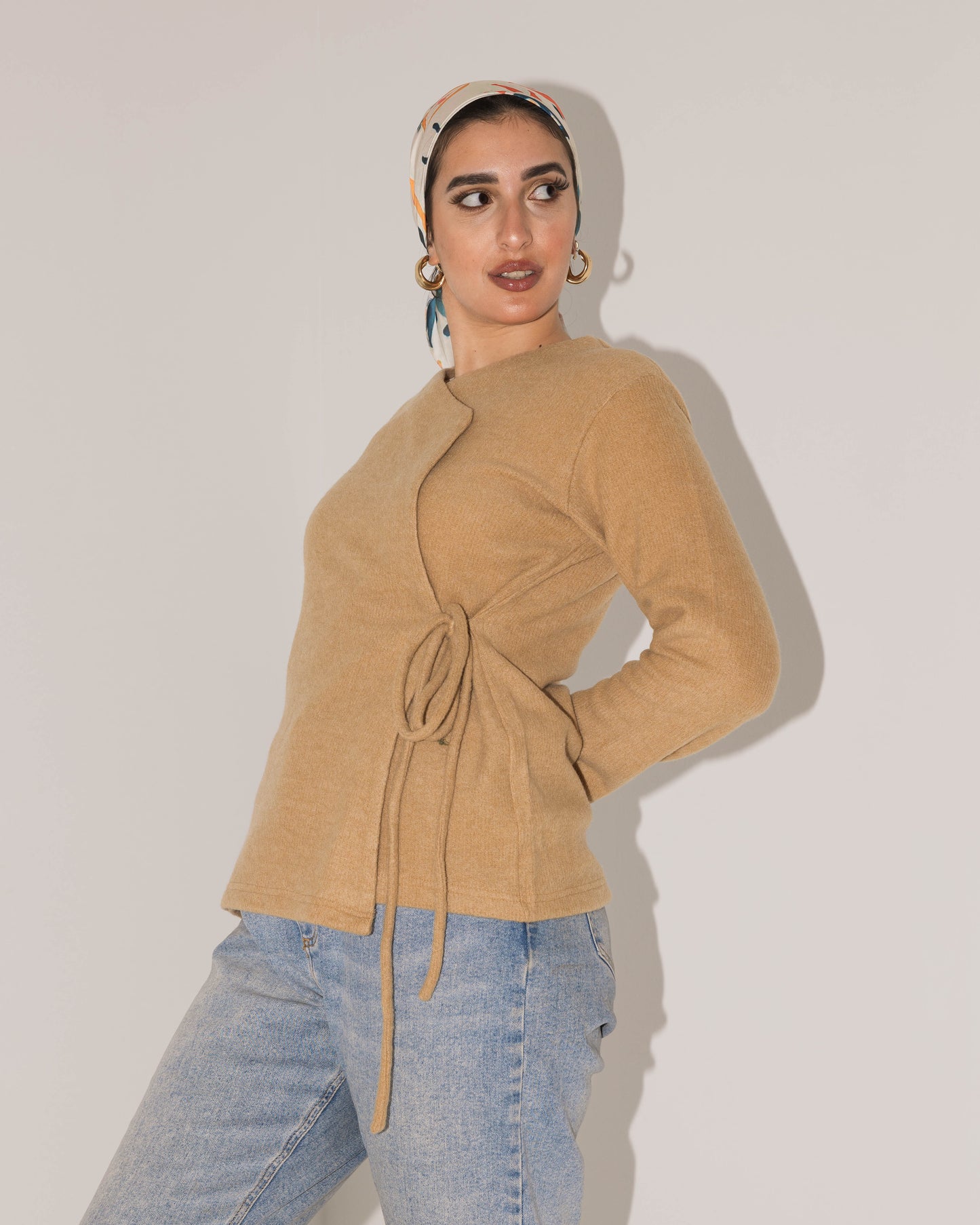 Beige-Knitted Wrap Cardigan