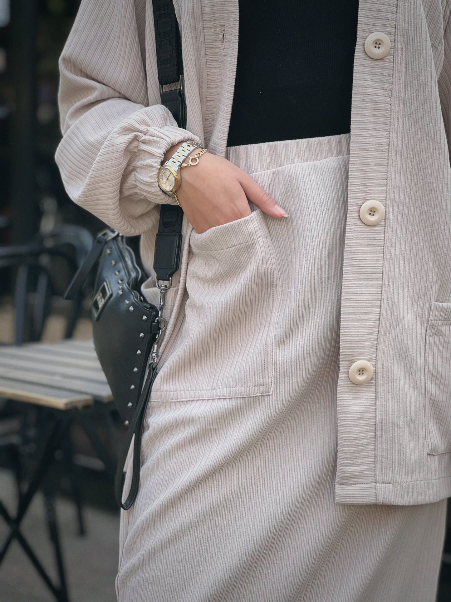 Beige Pocket Ripped Skirt